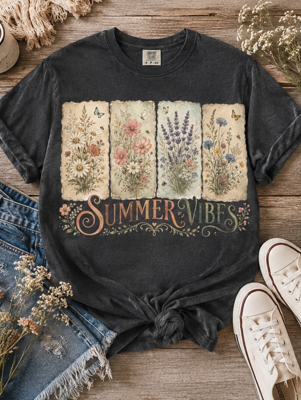 Comfort Colors 1717 | Summer Vibes | Vintage Wildflower Tee | Cottagecore Nature